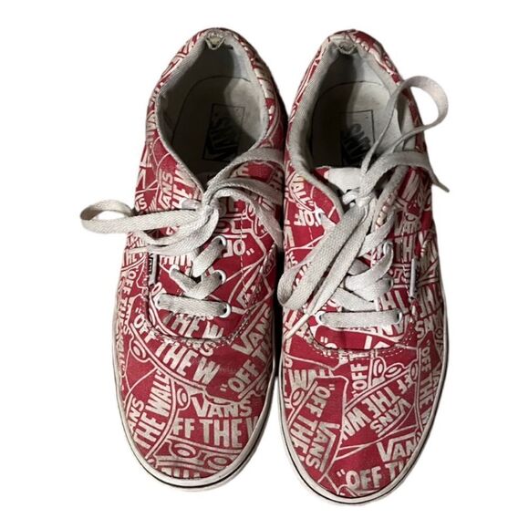 Vans 5.5Y Europe 37 (women’s 6-6.5) red white logo GUC off the wall sneaker shoe - Picture 4 of 10